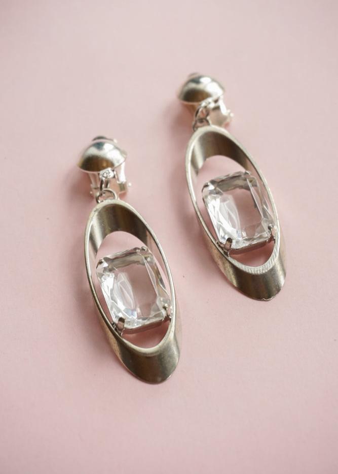 Silver rhinestone dangle earrings