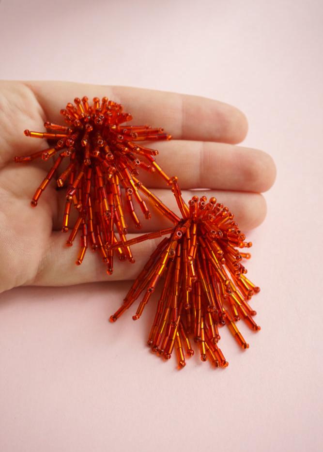 Orange cluster earrings