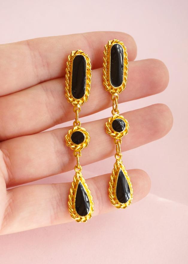 Small black enamel earrings