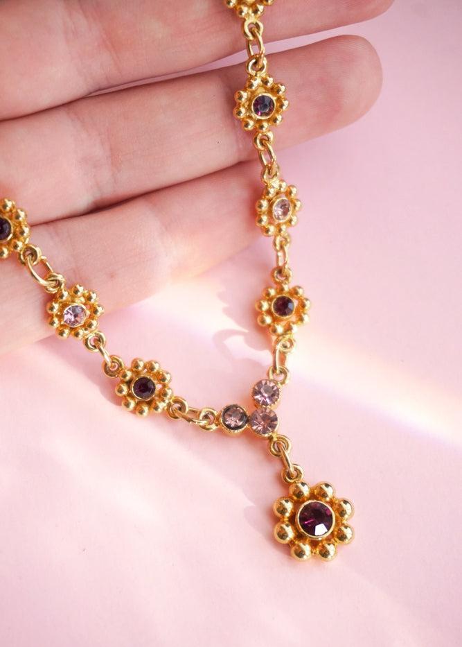 Collier fleurs et strass