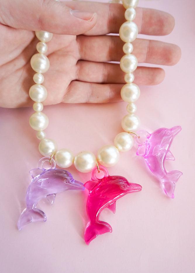 Collier Dauphin rose - Bijoux upcylés