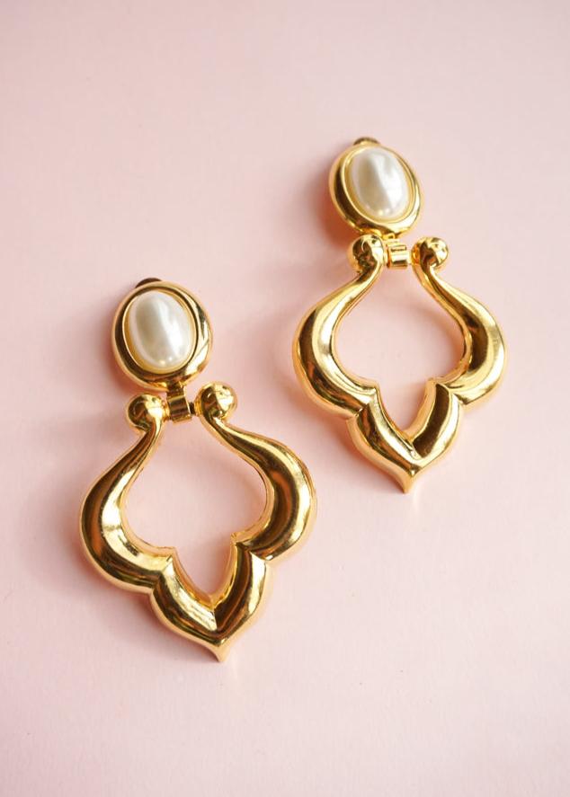 Gold pearl dangle clips