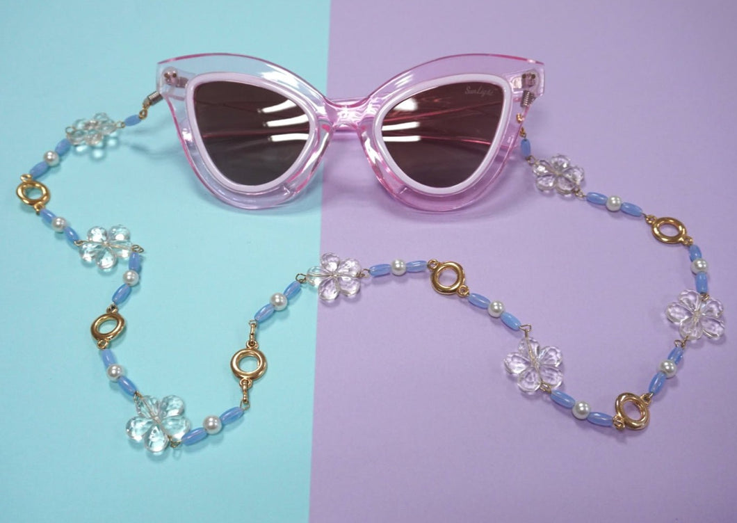 Chaine de Lunettes fleurs-  bleue