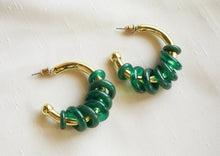 Load image into Gallery viewer, Green ring hoop earrings
