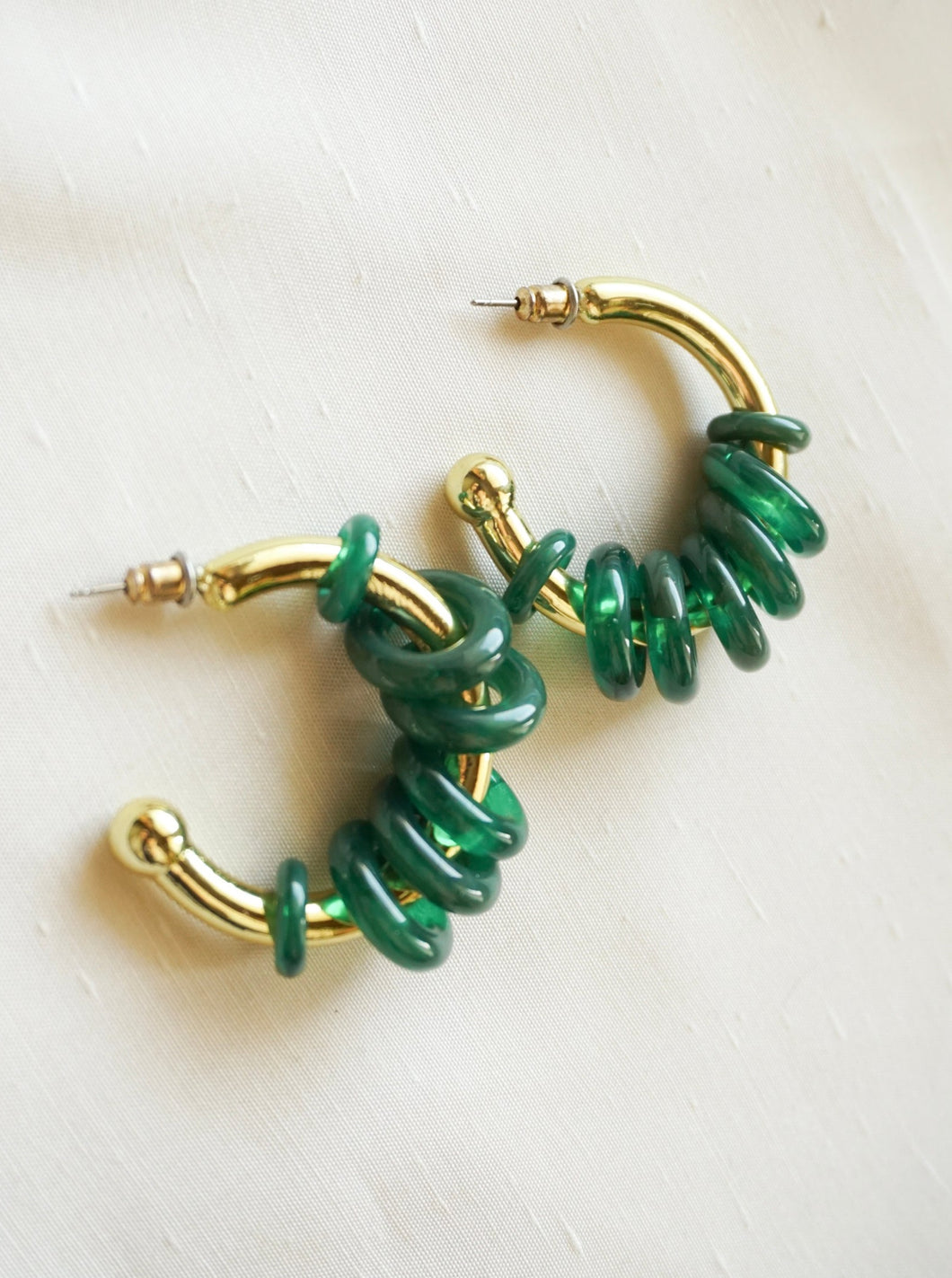 Green ring hoop earrings