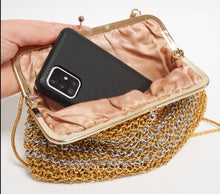 Load image into Gallery viewer, Silver and gold crochet minaudière bag
