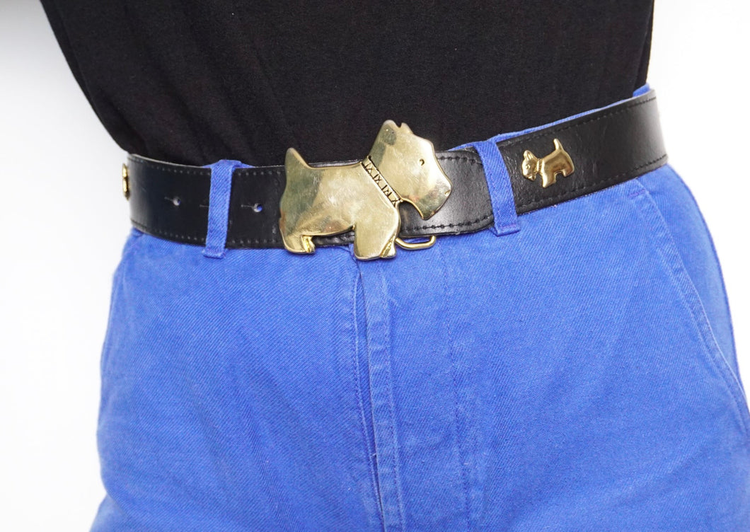 Black leather dog buckle belt ≤82cm