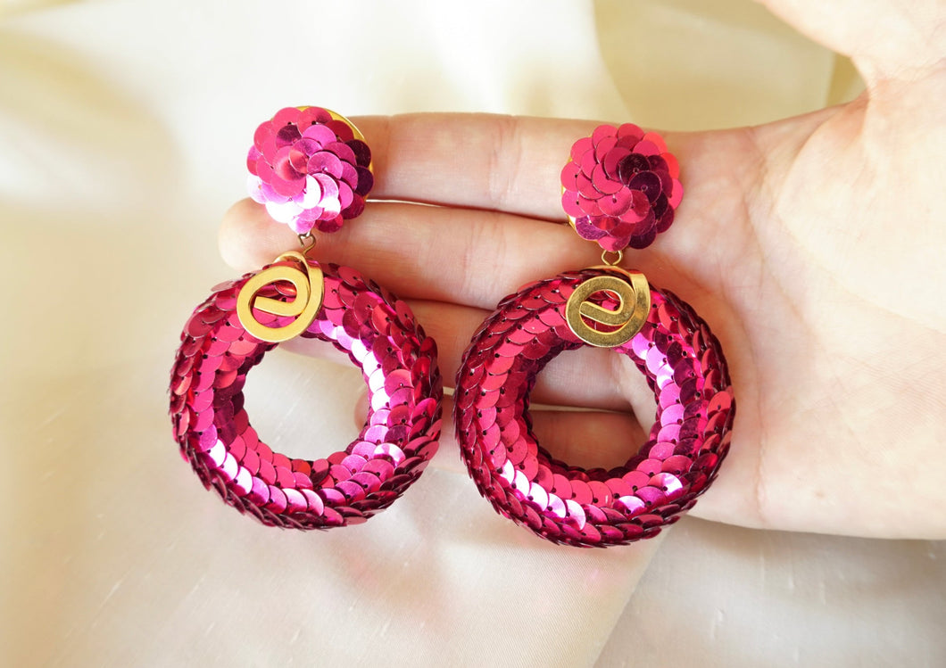 Pink sequin hoop earrings