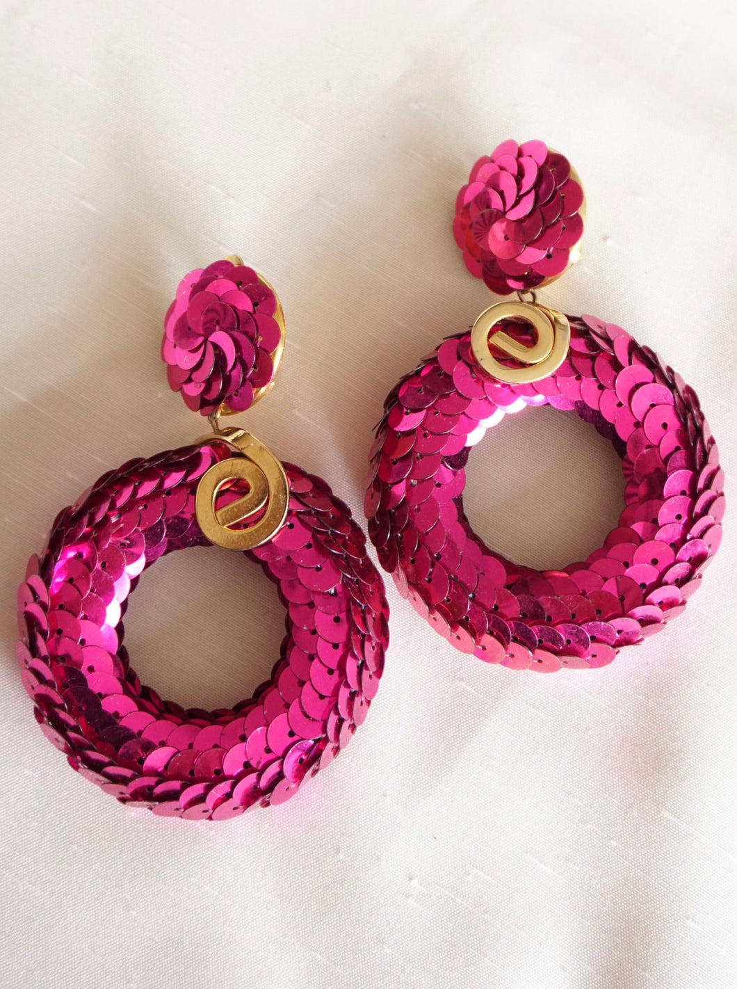 Pink sequin hoop earrings