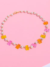 Load image into Gallery viewer, Pink/orange/yellow teddy bear necklace [upcycled]
