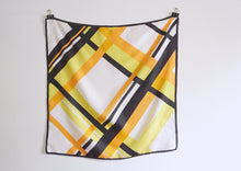 Load image into Gallery viewer, Orange silk scarf with 70&#39;s motifs
