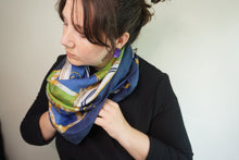 Load image into Gallery viewer, Large blue and green silk scarf
