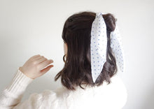 Load image into Gallery viewer, White silk scarf with blue polka dots
