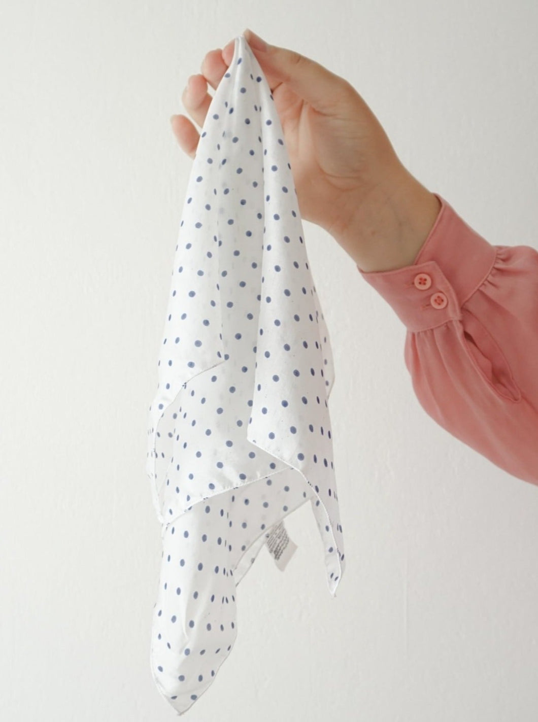 White silk scarf with blue polka dots