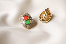 Load image into Gallery viewer, Red and green art deco clip-on earrings
