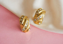 Load image into Gallery viewer, Golden half-hoops with rhinestones
