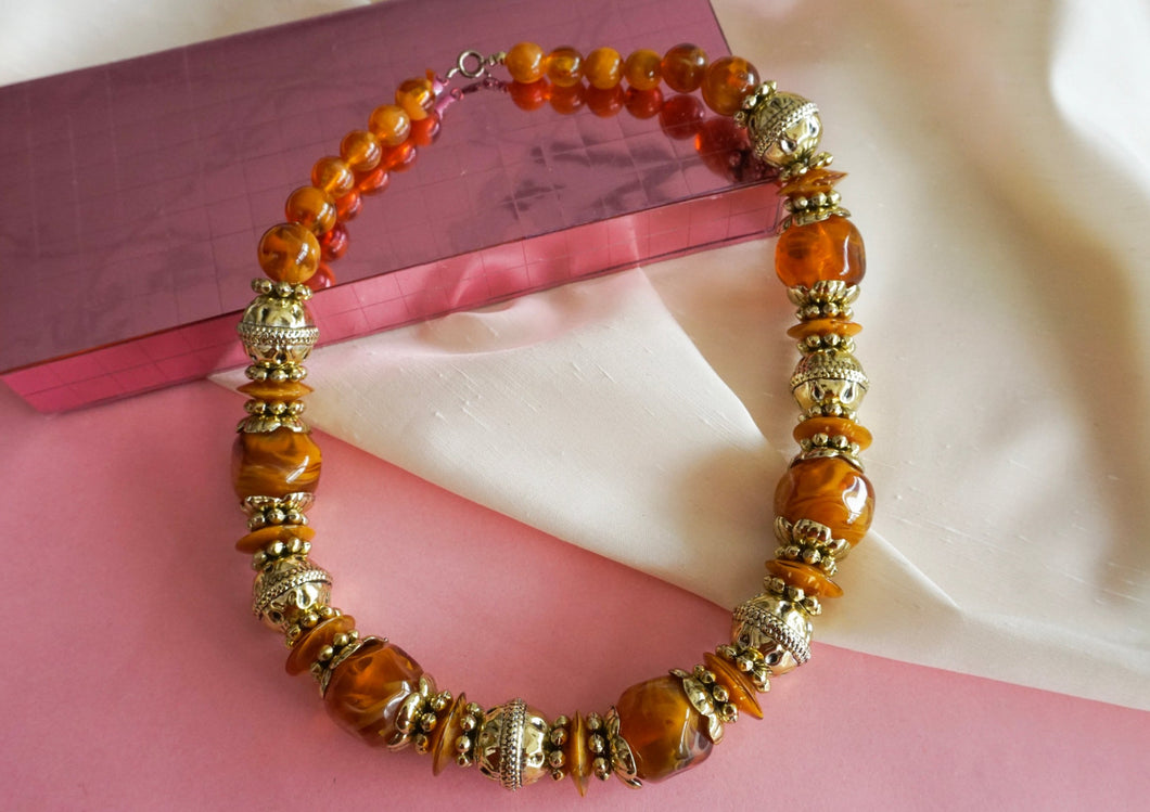 Amber and gold pearl necklace