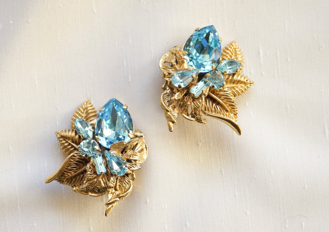 Clip-on blue flower earrings - [ Antique Jewelry ]