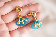 Load image into Gallery viewer, Blue trapeze drop dangle earrings
