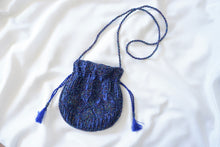 Load image into Gallery viewer, Small purse bag in blue satin embroidered with pearls
