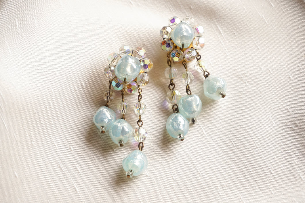 Clip-on blue beads - [ Antique Jewelry ]
