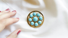 Load image into Gallery viewer, Art deco brooch, blue and brass
