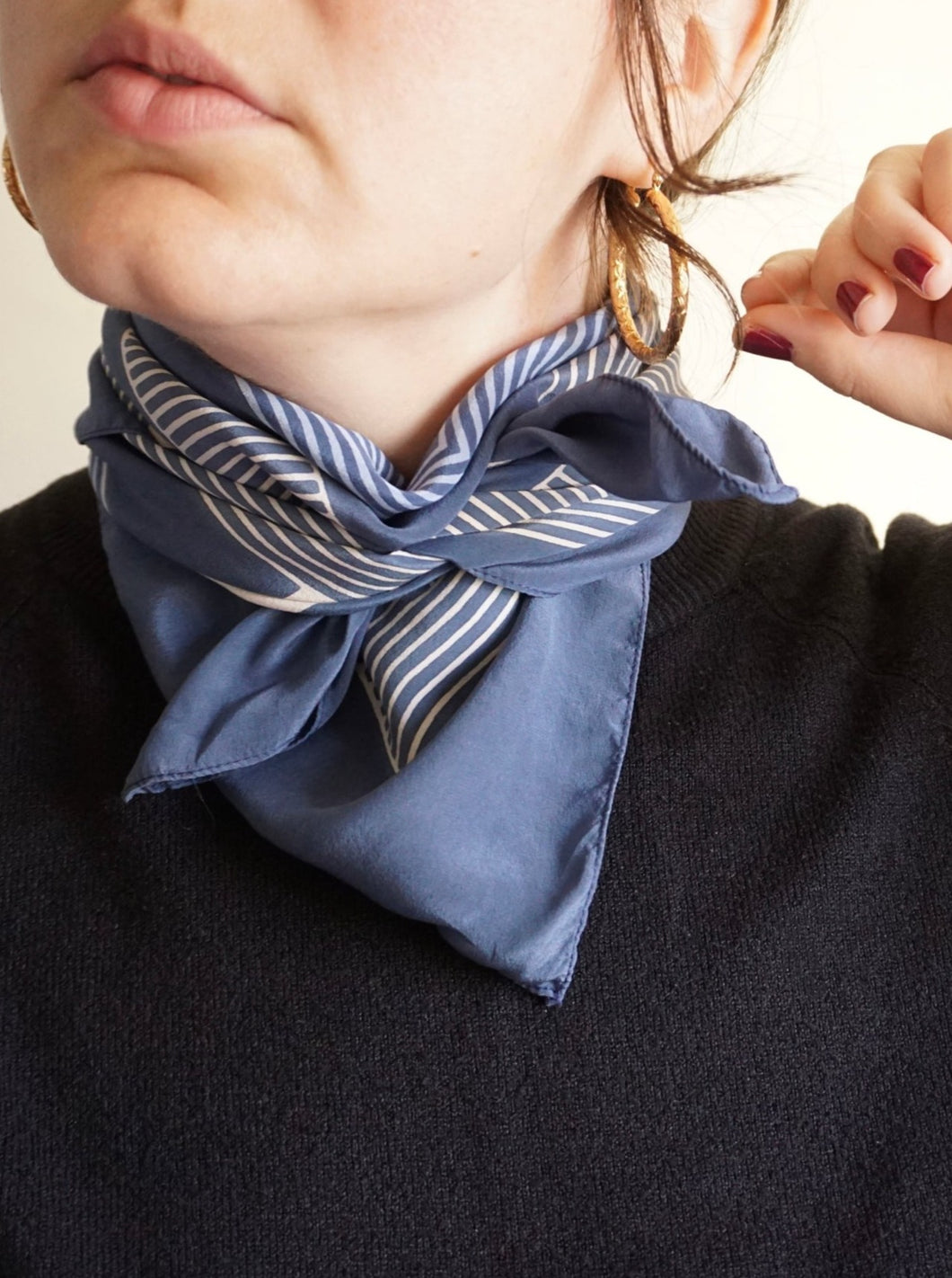 Blue geometric silk scarf